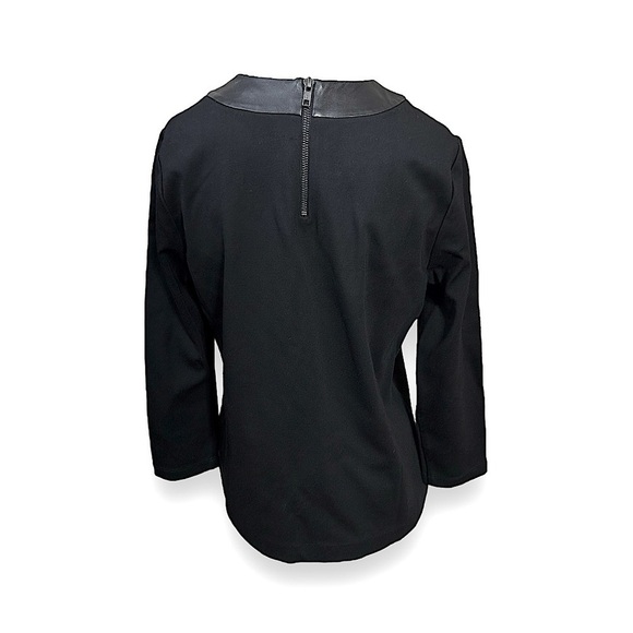 J. McLaughlin Farrow Black Knit Top Lambskin Leather 3/4 Sleeve Womens M - Picture 2 of 4